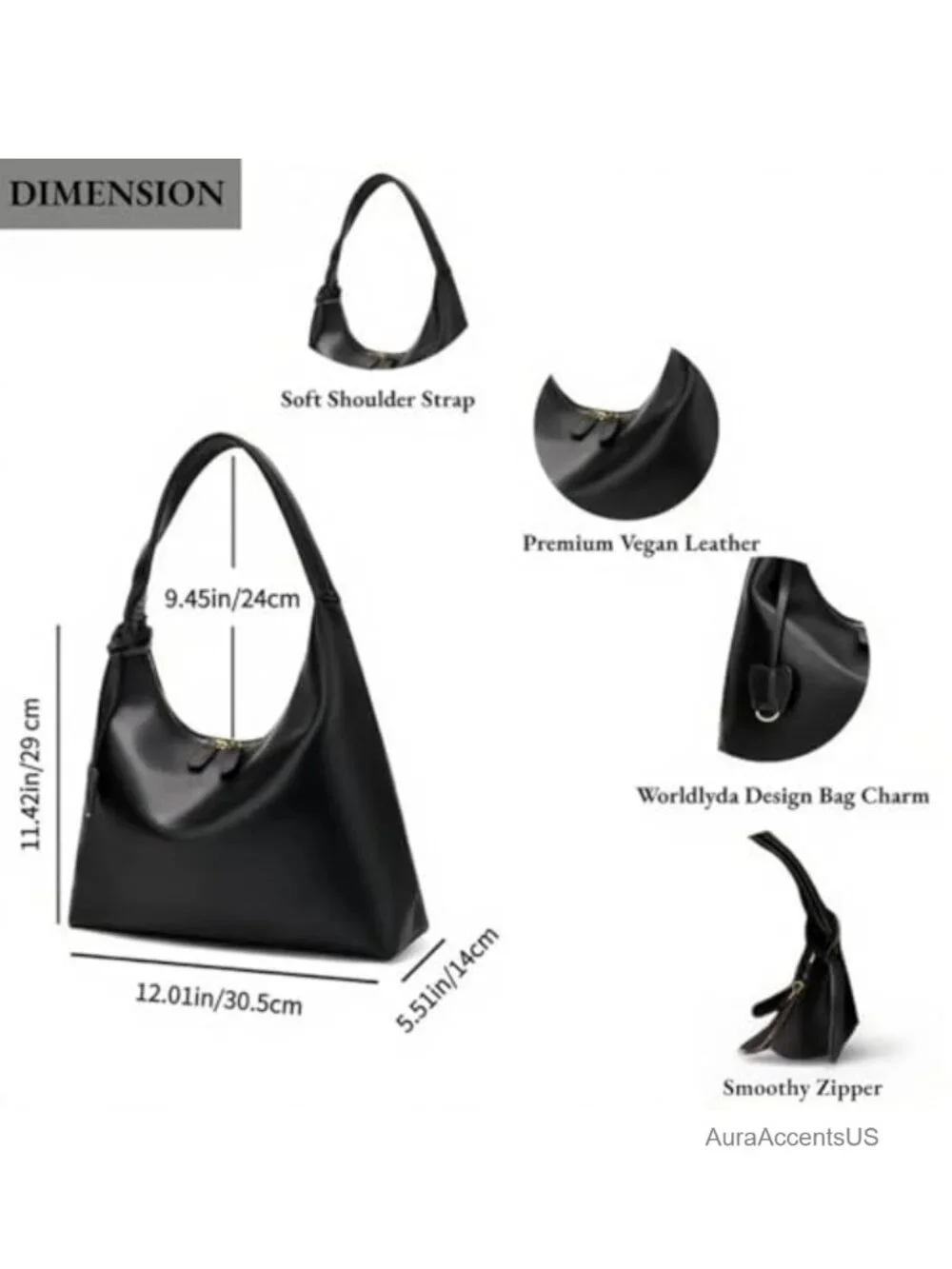 Women's Slouchy Hobo Purse Vegan Leather Shoulder Bag Crescent Tote Everyday